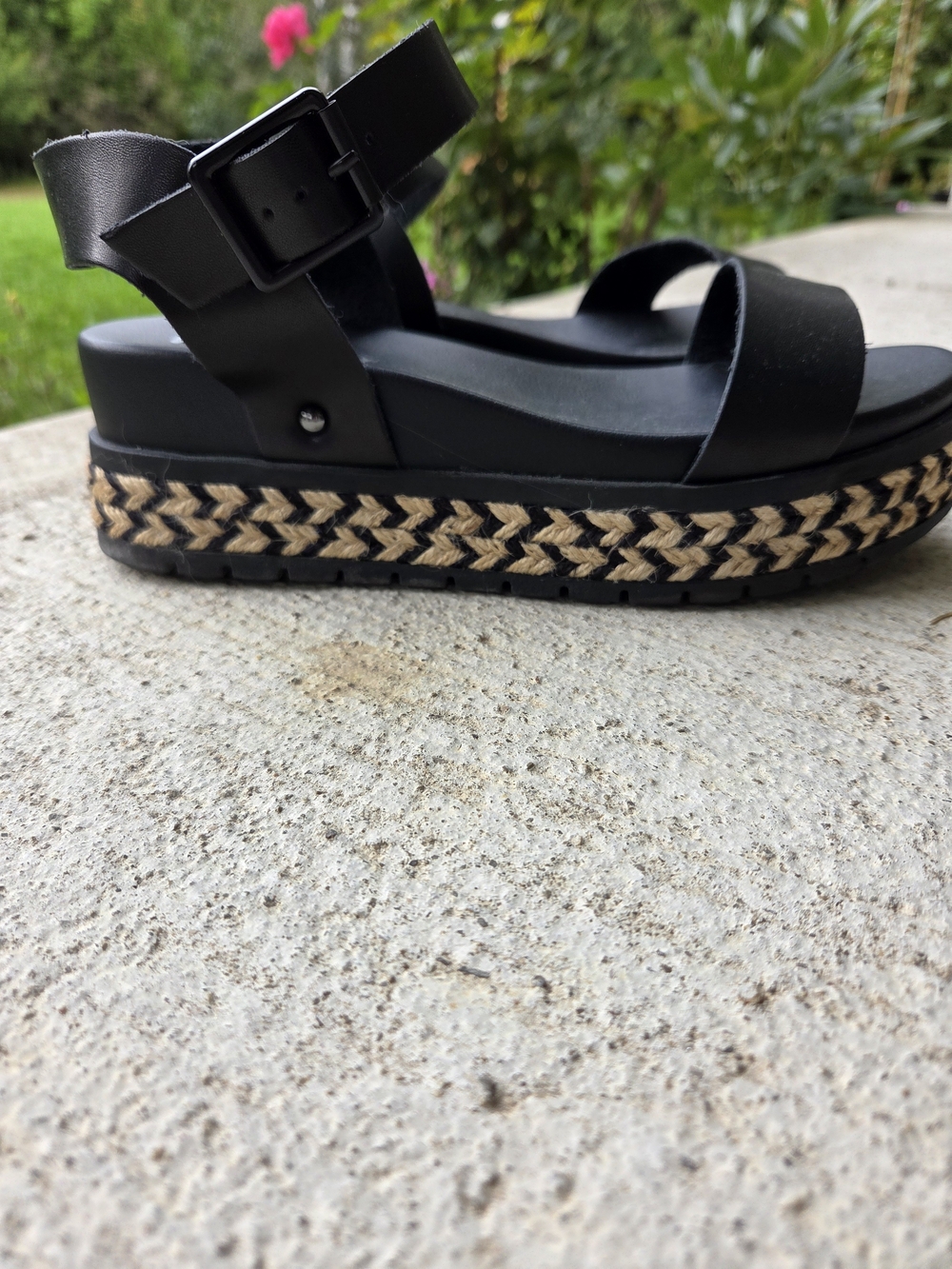 MIA Black Platform Espadrille Sandals with Braided Jute Trim